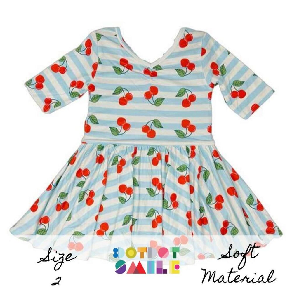 DotDotSmile Size 2t Ballerina Dress - NWT Blue Stripe with Cherries
